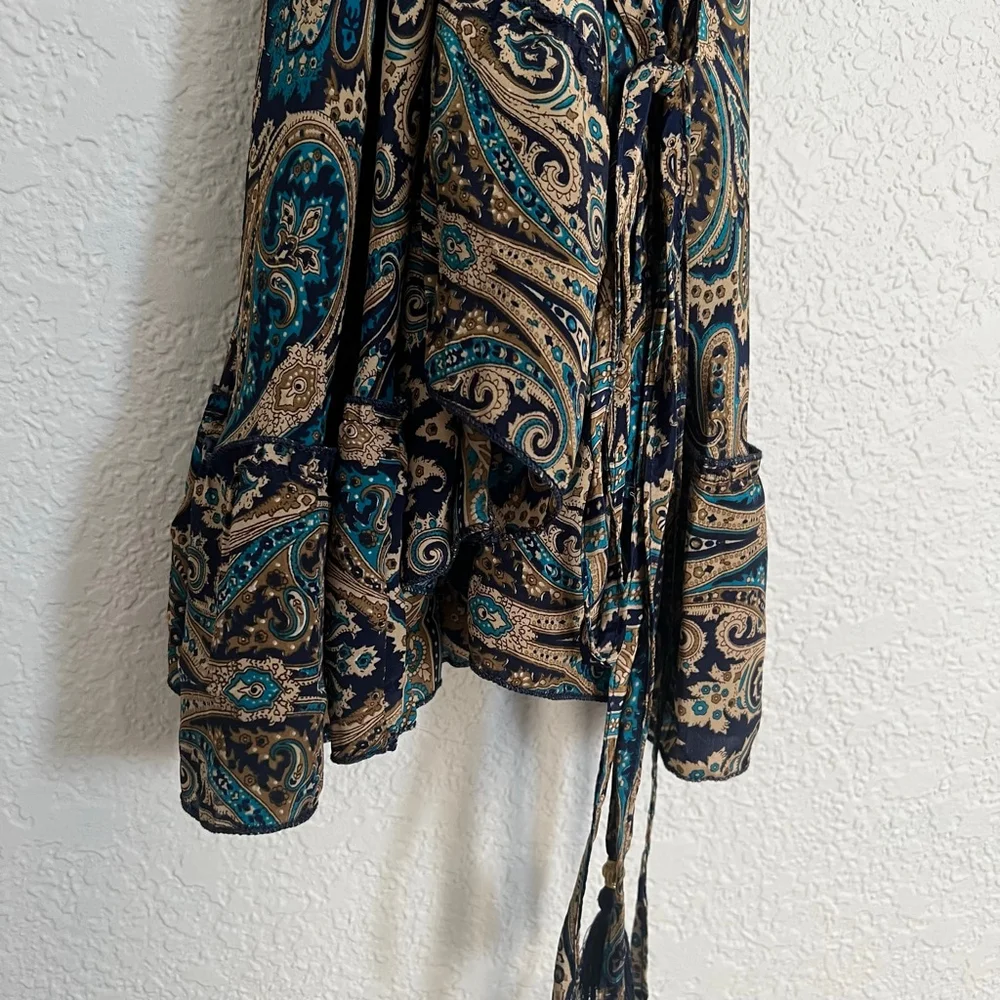 Women's Navy & Beige Paisley Backless Mini Dress S Viscose